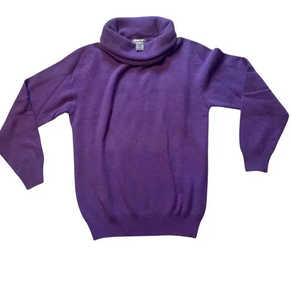 Vintage Purple Angora Lambswool blend Turtleneck Sweater M Soft Fuzzy Pullover - Picture 1 of 6